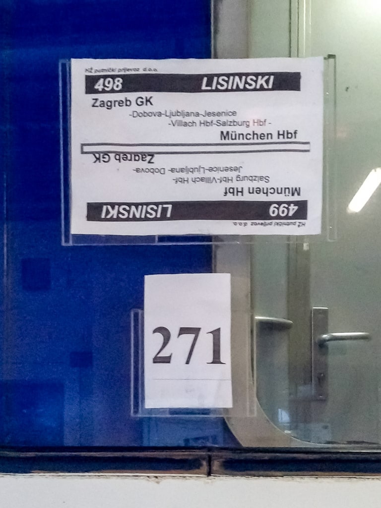 Nachtzug Zagreb München Zuglaufschild